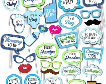 Boy Baby Shower Photo Booth Props, It's a Boy Photo Booth Props, Baby Shower Party Props, Party Printables, Instant Download RPP21