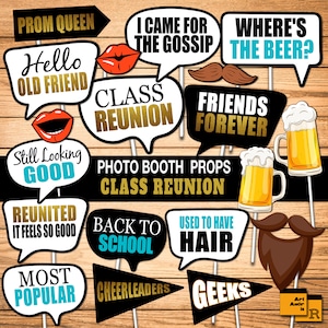 Class Reunion Photo Booth Props, Funny Reunion Party Printables, Selfie Props, Adult Party Back to School Party Decor Instant Download RPP60