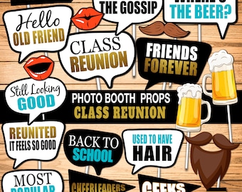 Class Reunion Photo Booth Props, Funny Reunion Party Printables, Selfie Props, Adult Party Back to School Party Decor Instant Download RPP60
