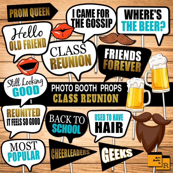 Class Reunion Photo Booth Props, Funny Reunion Party Printables, Selfie Props, Adult Party Back to School Party Decor Instant Download RPP60