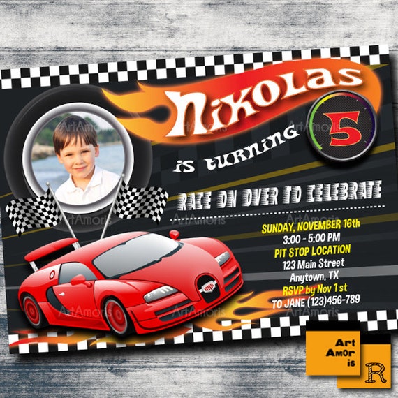 Boy Racing Car Birthday Invitation Racing Car Invitation Etsy