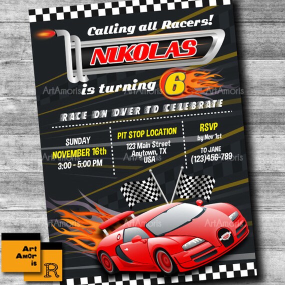 Boy Racing Car Birthday Invitation Racing Car Invitation Etsy