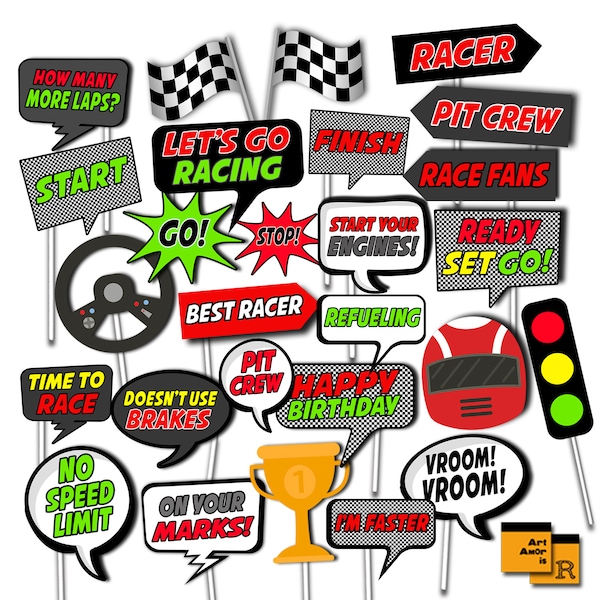 Race Car Photo Booth Props, Racing Car Party Decor, Racing Party Photobooth Props, Race Car Party Printable, Instant Download RPP55