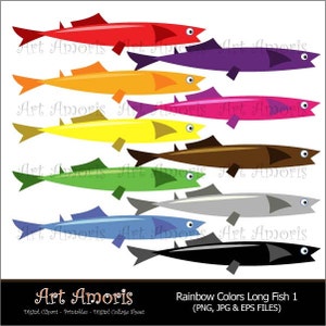 Rainbow Colors Long Fish, sword fish, Digital Clip Art, Vector, jpg, png TFP-18