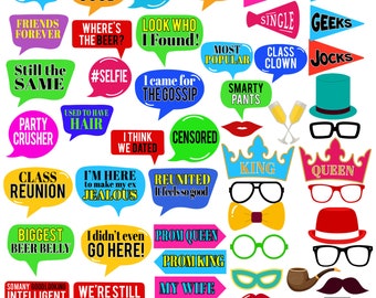 Class Reunion Photo Booth Props, School Reunion Props, Reunion Party Props, Party Printables, Instant Download RPP45