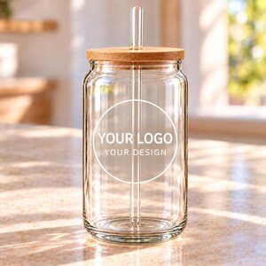Close-up of the personalization area on a glass cup.
