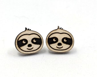 Tiny Sloth Wood Stud Earrings - Laser Cut Wood Sloth Shaped Earrings - Stainless Steel Posts - Minimalist Jewelry - Scrappincop