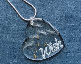 Dandelion Seed Wish Acrylic and Resin Pendant - Real Dandelion Seeds - Pressed Flower Jewelry - Dandelion Seed Jewelry - Boho Jewelry