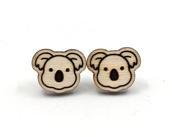 Tiny Koala Wood Stud Earrings - Laser Cut Wood Koala Shaped Earrings - Stainless Steel Posts - Minimalist - Cute Koala - Scrappincop