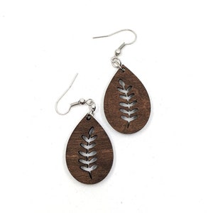 Laser Cut Fern Wood Earrings: Boho Dangle Jewelry