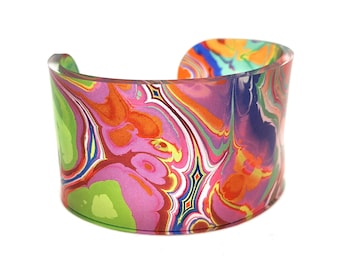 Funky Swirl Cuff Bracelet - Wide Cuff Bracelet - Multi Color Swirl Bracelet - Alcohol Ink Inspired