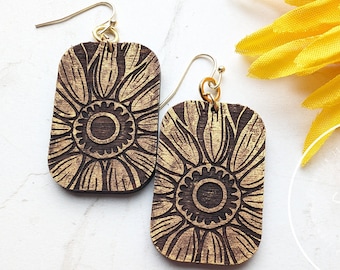 Rectangle Sunflower Earring Laser Cut File - Sunflower Earrings SVG - Wildflower Earring SVG - Digital Download Only - Commercial Use