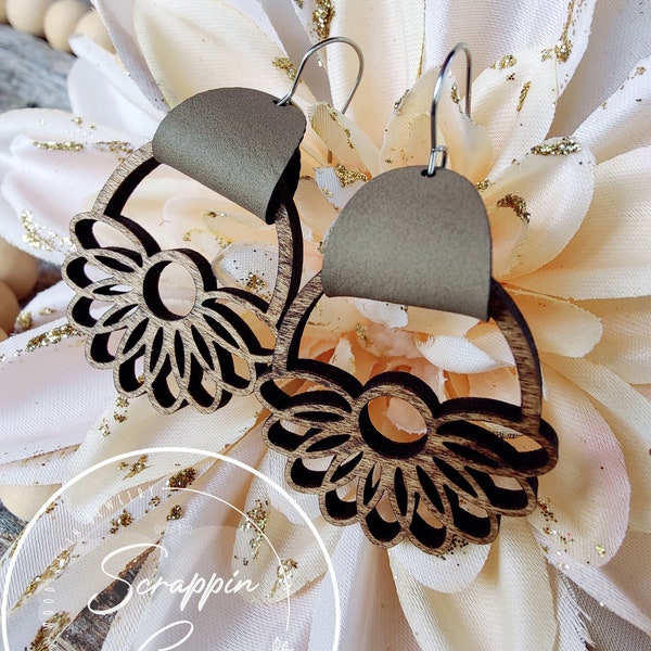 Boho Hoop Earring Bundle Laser Cut File - Spirograph Floral Design Earrings SVG - Glowforge Cut File - 3 pair bundle - Wood and Leather Hoop