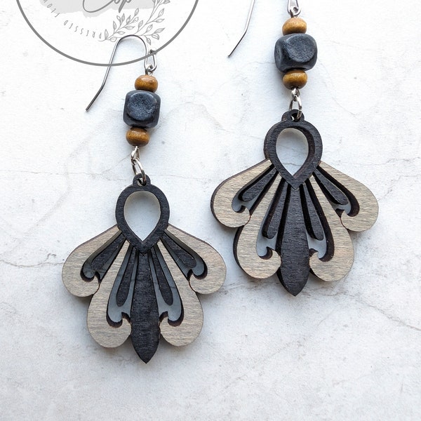 Boucle d'oreille lustre art déco SVG : fichier découpé au laser s'épanouir (téléchargement numérique)