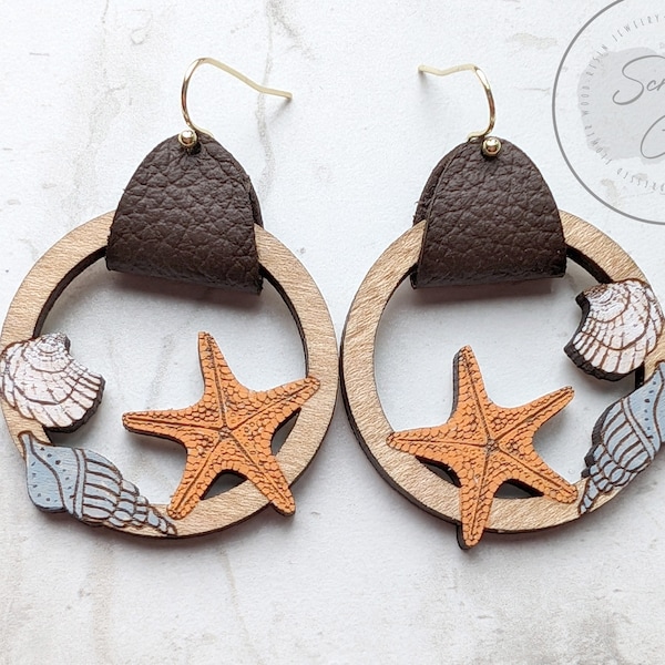 Beach Sea Life Hoop Earring Laser Cut File - Ocean Hoop Earring SVG - Glowforge Cut File - Digital Download Only - Commercial Use