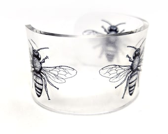 Bee Cuff Bracelet - Wide Cuff Bracelet - Nature Jewelry -  Bumble Bee Jewelry