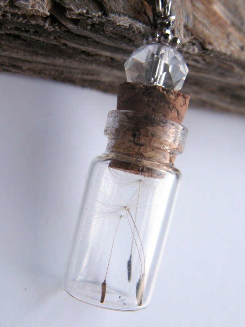 Dandelion Seed Glass Bottle Necklace Dandelion Seeds in Tiny Vial Pressed Flower Jewelry Glass Bottle Pendant Botanical jewelry image 3