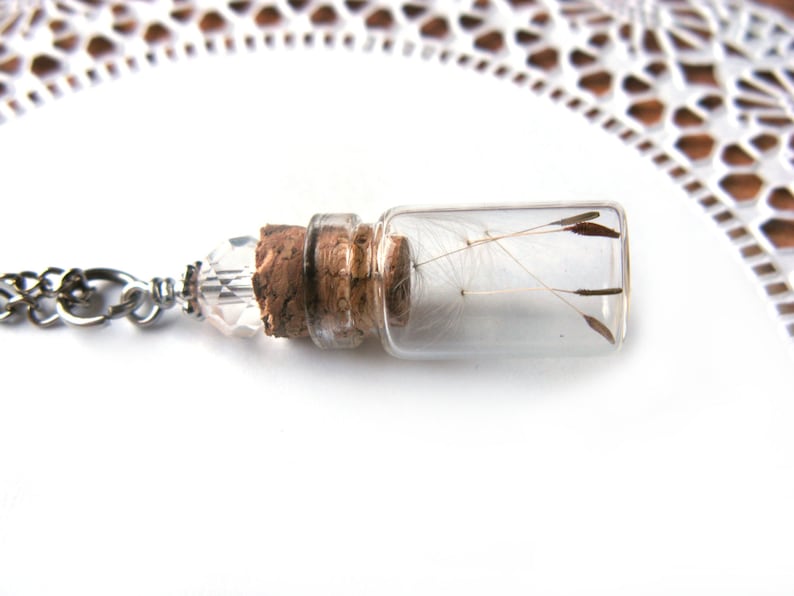 Dandelion Seed Glass Bottle Necklace Dandelion Seeds in Tiny Vial Pressed Flower Jewelry Glass Bottle Pendant Botanical jewelry image 2