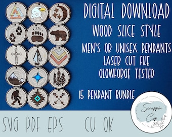 Wood Slice Pendant SVG Bundle: Laser Cut Outdoor Designs (Digital Download)