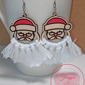 Macrame Santa Earrings SVG Santa Laser Cut File Glowforge Cut File Wood Christmas Earrings Digital Download Commercial Use SVG image 2