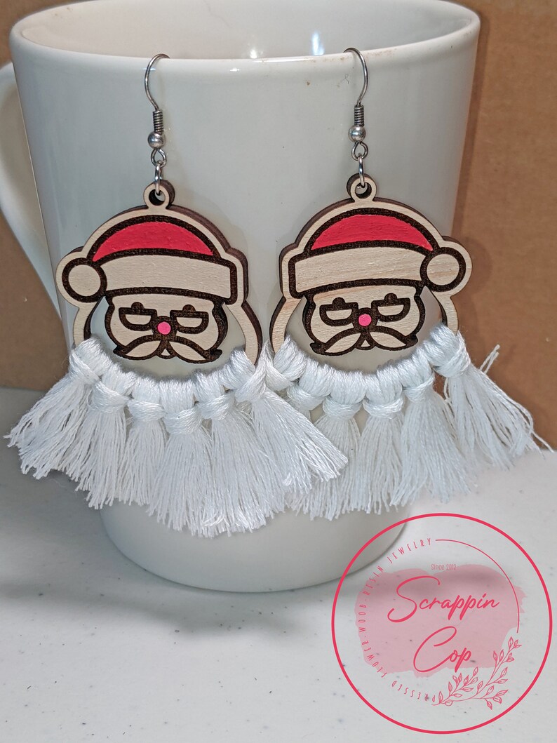 Macrame Santa Earrings SVG Santa Laser Cut File Glowforge Cut File Wood Christmas Earrings Digital Download Commercial Use SVG image 2