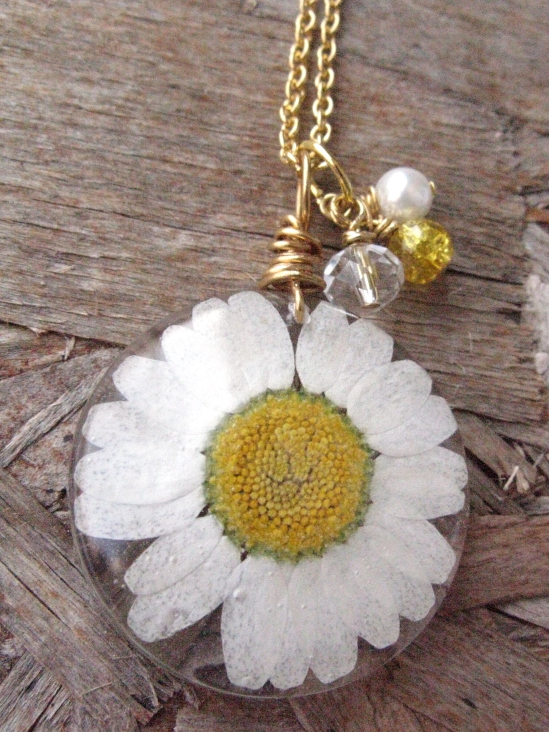 Real Daisy Necklace Pressed Flower Jewelry Resin Necklace Etsy