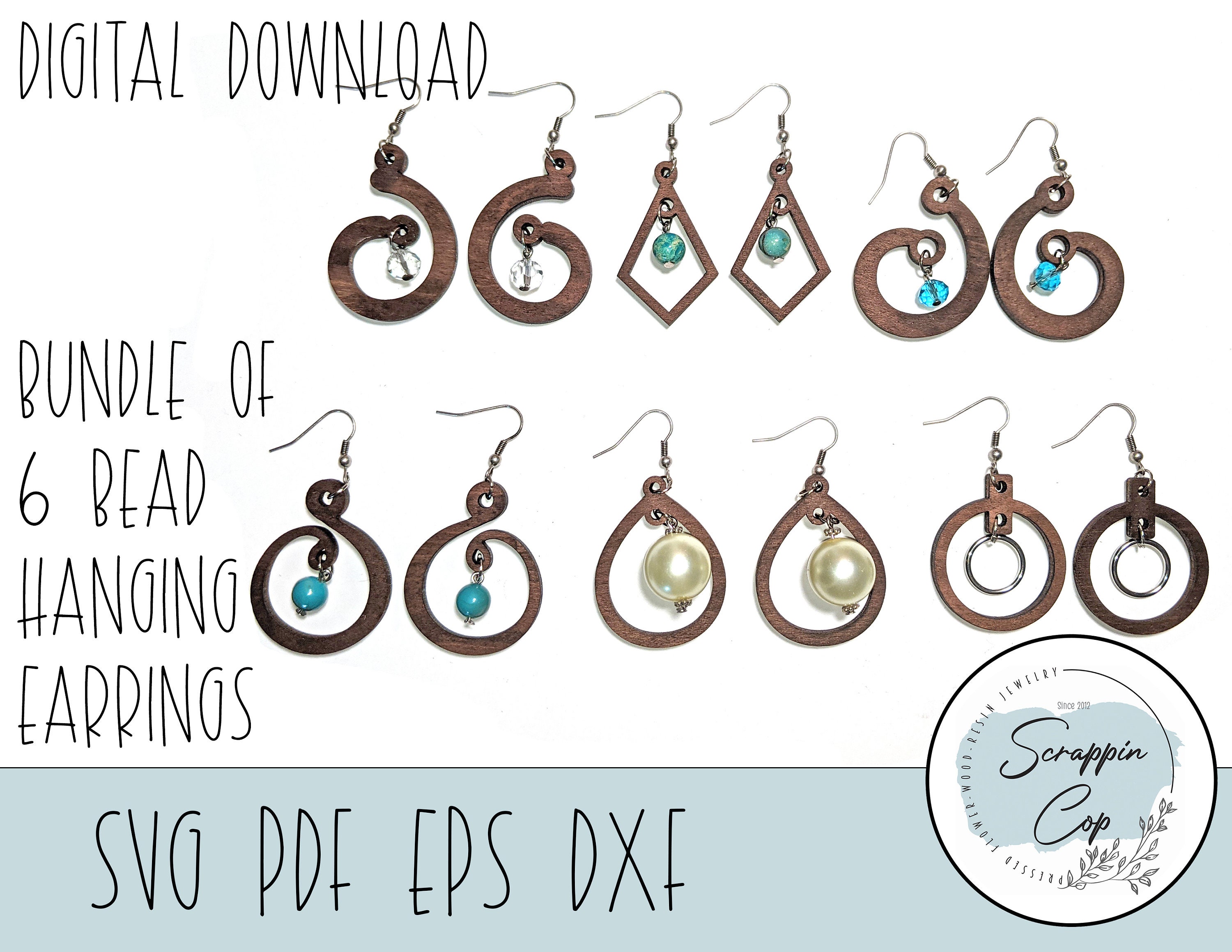 Earring Bundle Laser Cut Digital File - Bead Hanger Earrings SVG - Gl…