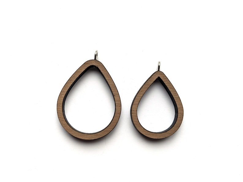 Open Back Wood Pendant Bezel DIY for Resin, Polymer, etc. Teardrop Shape Walnut Wood Laser Cut Jewelry Bezels Set of 5 image 1