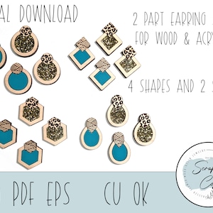 Earring Bundle Laser Cut Digital File - Wood and Acrylic Two Piece Earrings SVG - Glowforge Earring Bundle - Digital Download Commercial Use