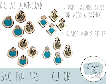Laser Cut Earring Bundle: Wood & Acrylic Studs SVG (Digital Download)