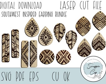 Boho Southwest Inspired Earring Bundle - Laser Cut File - Leopard Earrings SVG - Glowforge Earrings - Digital Download - Commercial Use