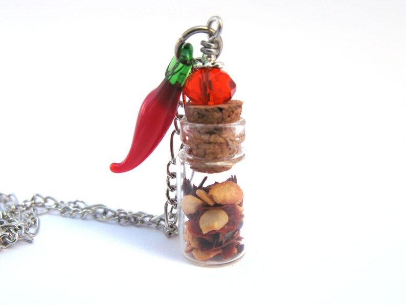 Chili Peppers Glass Bottle Necklace Pepper Flakes in Glass Etsy