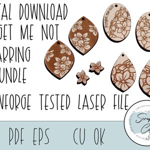 Forget me Not Earring Bundle Laser Cut Digital File - Boucles d’oreilles florales SVG - Glowforge Earrings - Téléchargement numérique uniquement