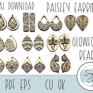 Paisley Glowforge Ohrring Bundle - Laser Cut Datei - Paisley Ohrringe SVG - Boho Ohrringe - Mandala SVG - Kommerzielle Nutzung - Digitaler Download