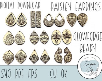 Paisley Earrings Laser Cut File: Glowforge Mandala SVG (Digital Download)