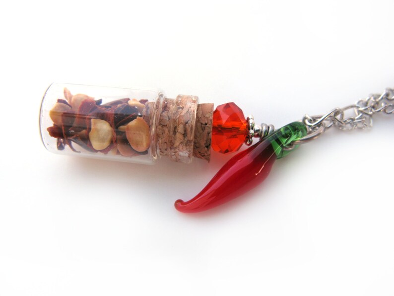Chili Peppers Glass Bottle Necklace Pepper Flakes in Glass Etsy