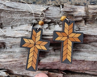 Laser Cut Barn Quilt Cross Earring SVG - Geometric Design Earring SVG - Glowforge Earring File- Digital Download Only - Commercial Use