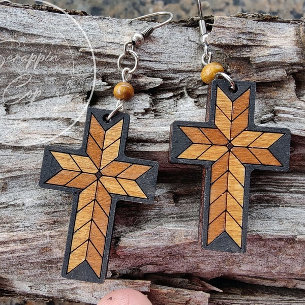 Laser Cut Barn Quilt Cross Earring SVG - Geometric Design Earring SVG - Glowforge Earring File- Digital Download Only - Commercial Use