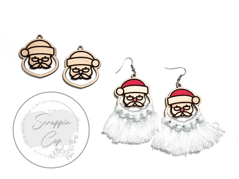 Macrame Santa Earrings SVG Santa Laser Cut File Glowforge Cut File Wood Christmas Earrings Digital Download Commercial Use SVG image 6