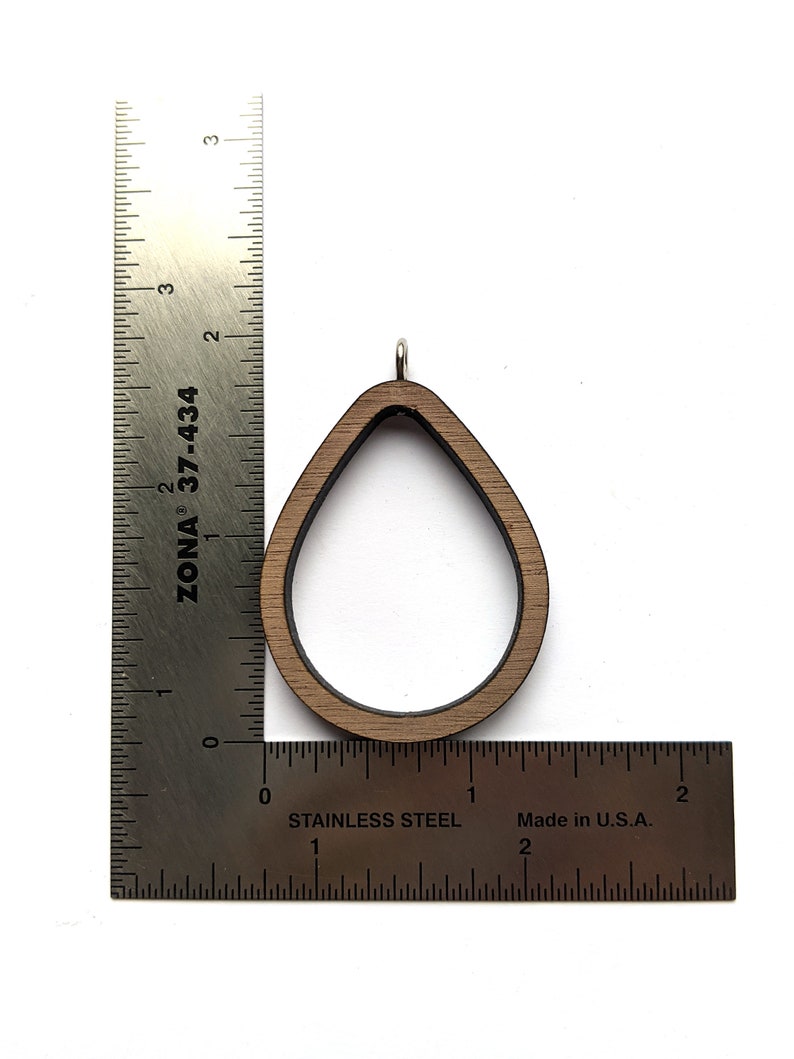 Open Back Wood Pendant Bezel DIY for Resin, Polymer, etc. Teardrop Shape Walnut Wood Laser Cut Jewelry Bezels Set of 5 image 5