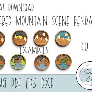 Layered Mountain Pendant Laser Cut Digital File Mountain Pendant SVG Glowforge Pendant Bundle Digital Download Only Commercial Use image 1