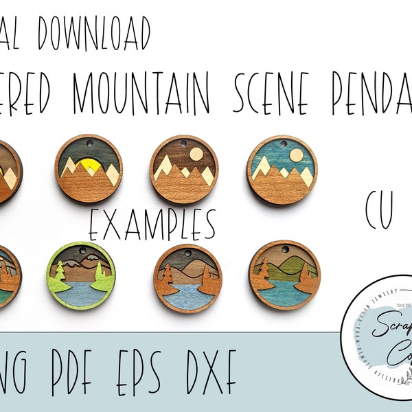 Layered Mountain Pendant Laser Cut Digital File - Mountain Pendant SVG - Glowforge Pendant Bundle - Digital Download Only - Commercial Use