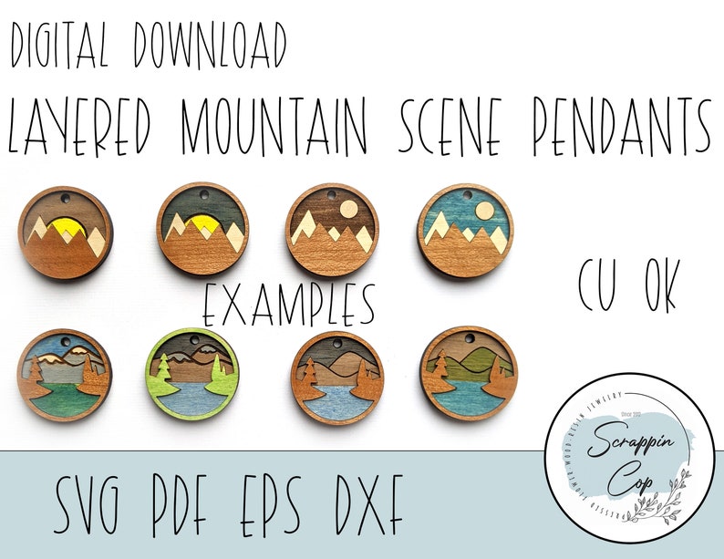 Layered Mountain Pendant Laser Cut Digital File Mountain Pendant SVG Glowforge Pendant Bundle Digital Download Only Commercial Use image 1
