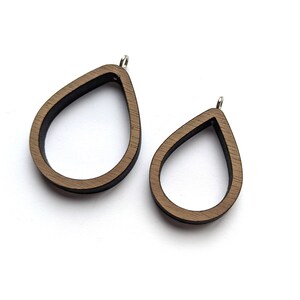 Open Back Wood Pendant Bezel DIY for Resin, Polymer, etc. Teardrop Shape Walnut Wood Laser Cut Jewelry Bezels Set of 5 image 3