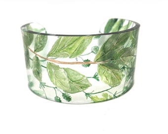 Fern Cuff Bracelet - Wide Cuff Acrylic Bracelet - Nature Jewelry - Fern Jewelry