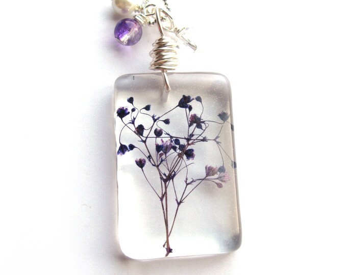 Real Baby Breath Necklace Real Purple Baby's Breath Etsy