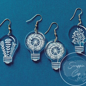 Light Bulb Floral Earring Bundle Laser Cut Digital File - Plant Design Earrings SVG - Glowforge Earrings - Digital Download Only