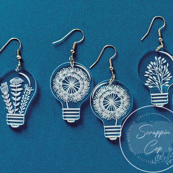 Light Bulb Floral Earring Bundle Laser Cut Digital File - Plant Design Earrings SVG - Glowforge Earrings - Digital Download Only