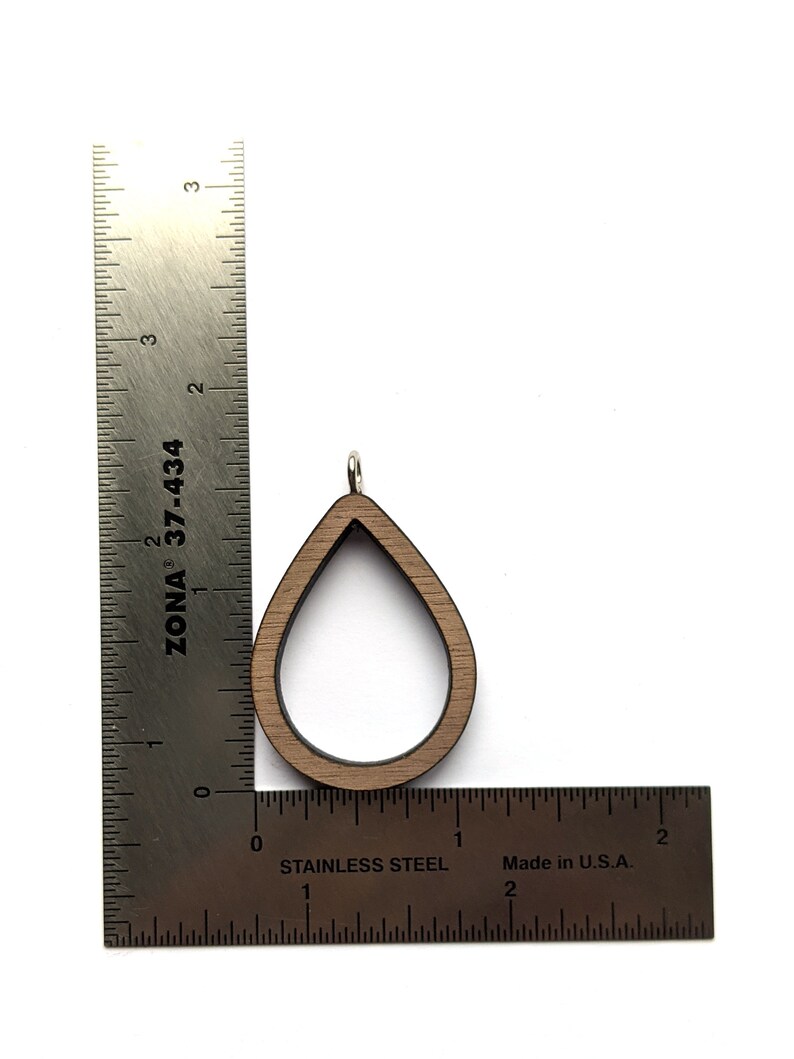 Open Back Wood Pendant Bezel DIY for Resin, Polymer, etc. Teardrop Shape Walnut Wood Laser Cut Jewelry Bezels Set of 5 image 6