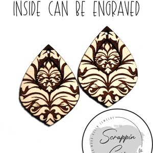 Damask Teardrop Earring Laser Cut File Damask Design Earrings SVG Glowforge Cut File Digital Download Only Ornate Earring SVG image 3